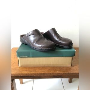 Clarks Brown Leather Velcro Mule Clogs